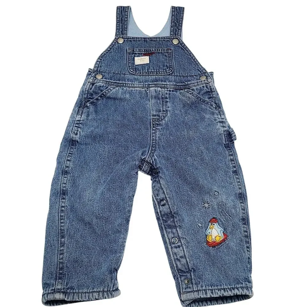Vintage Oshkosh Baby 12 Months Fleece Lined Overalls Heavyweight 90's Embroidery